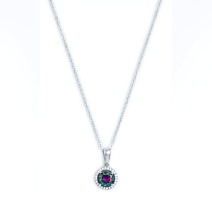 Sterling Silver Mystical Fire Topaz & Cubic Zirconia Round Halo Pendant